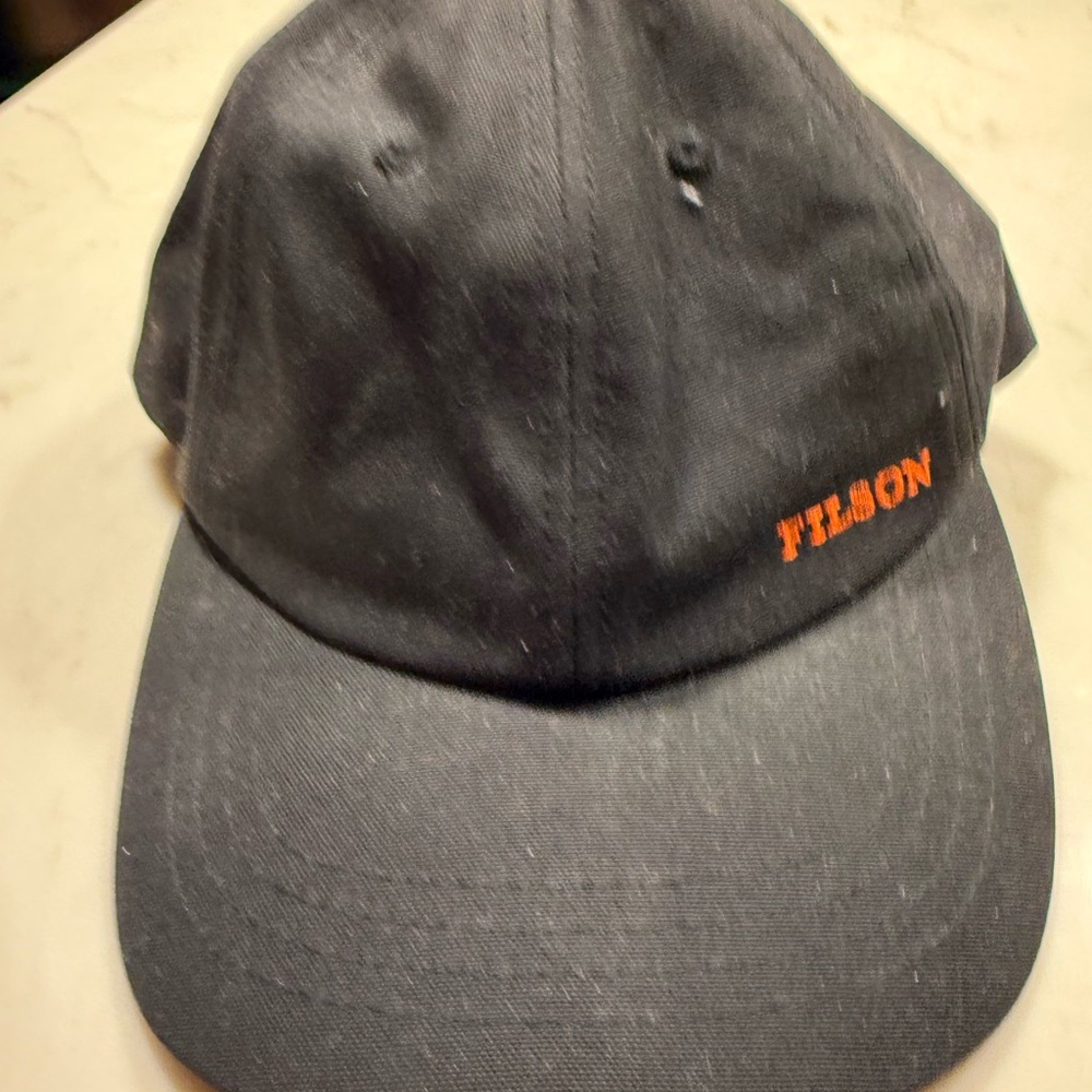 Filson Charcoal Cap with Vibrant Orange Logo